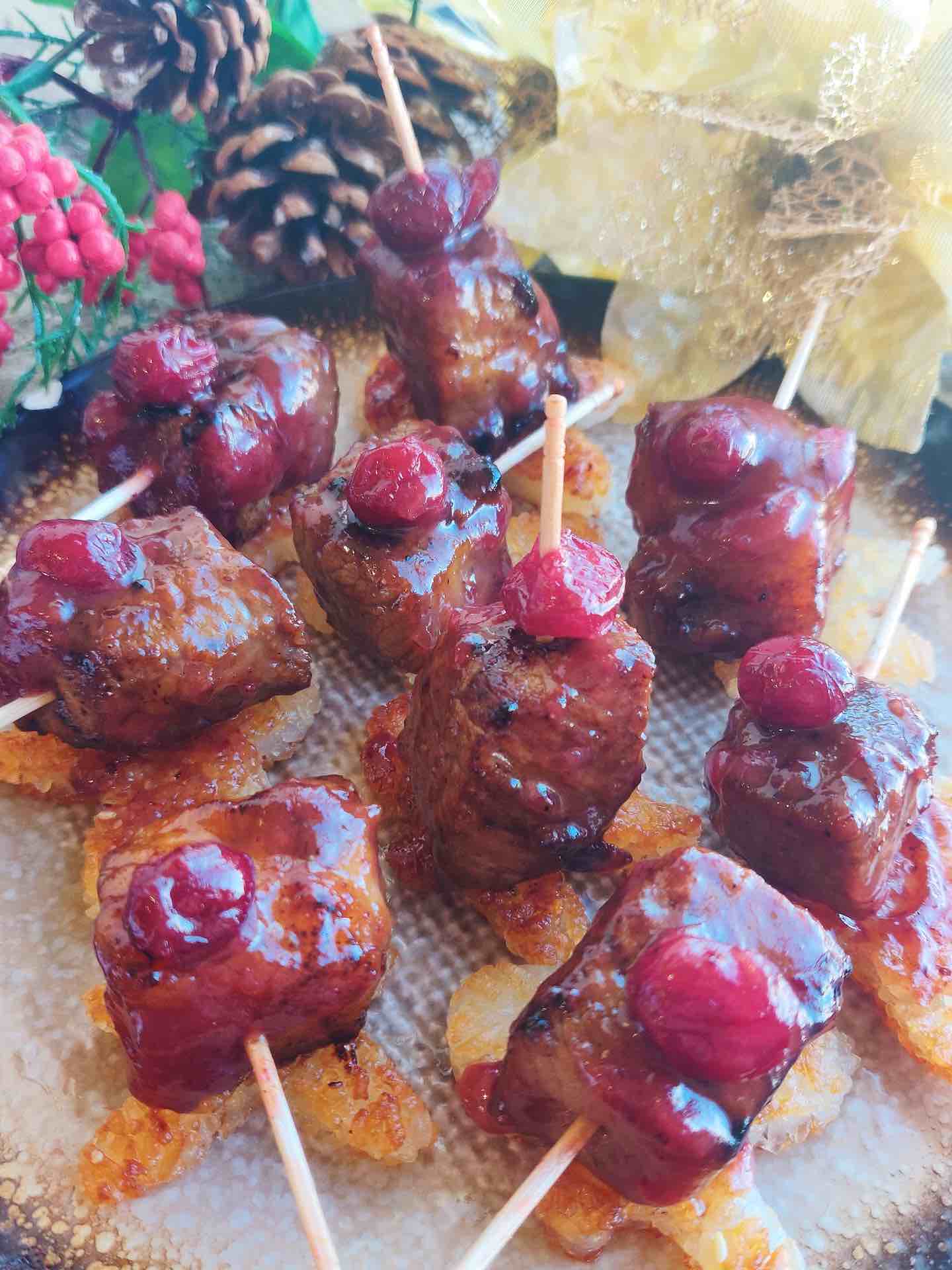 steak bites with cranberry miso sauce
