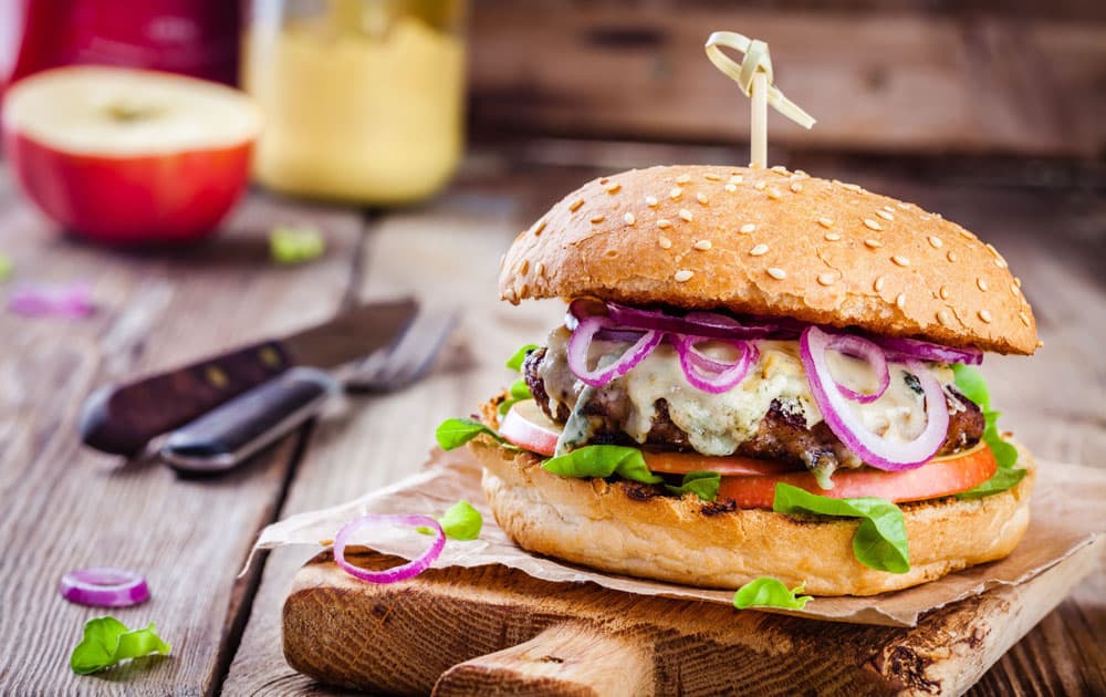 burger with pears and fruit