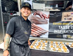 chef tim flores with grilled black angus bistek slider sandwiches