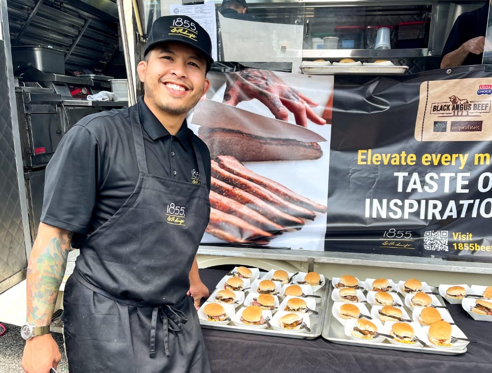 chef tim flores with grilled black angus bistek slider sandwiches