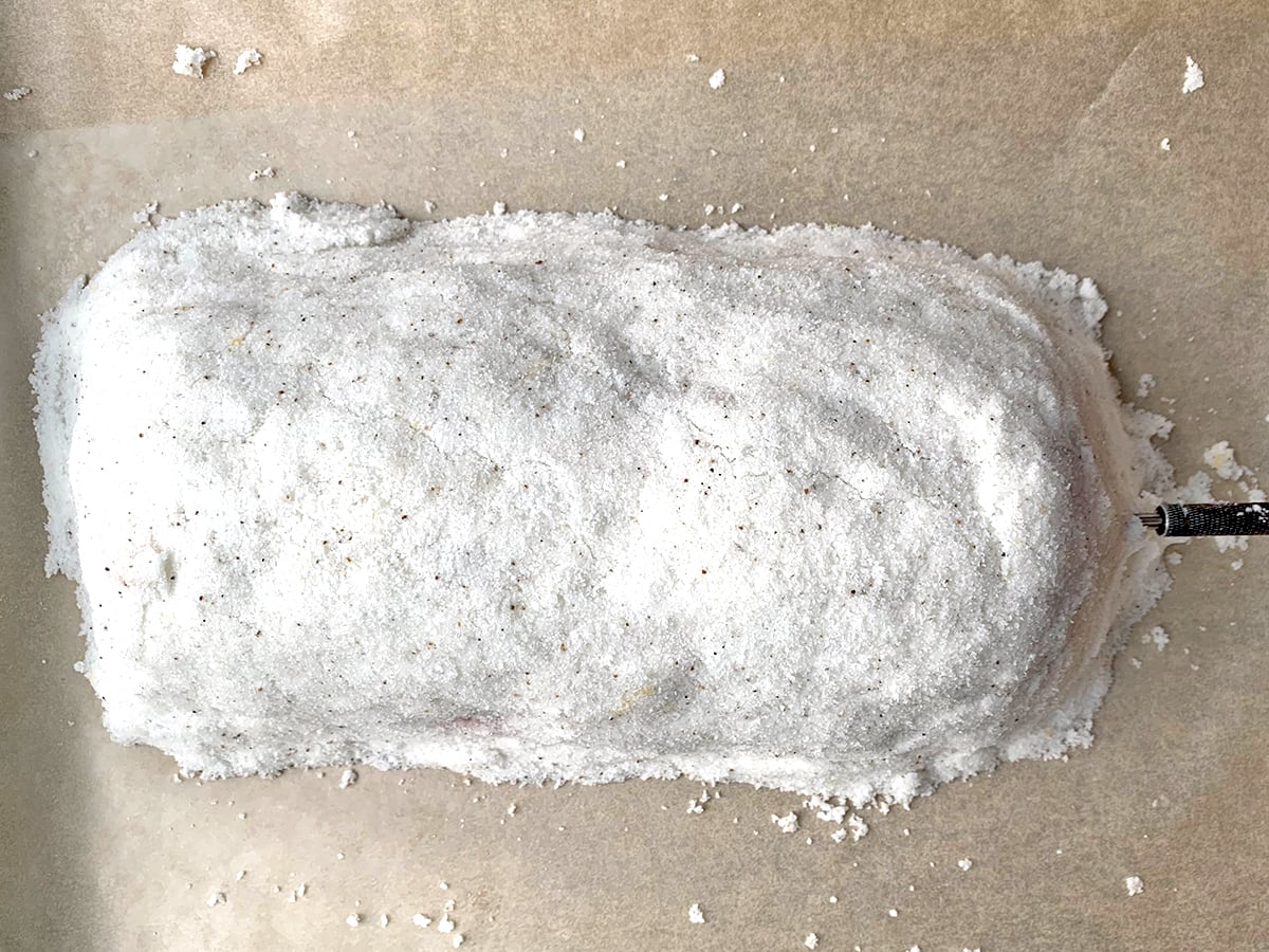 salt crusting a steak